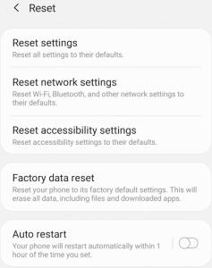 Samsung factory data reset settings