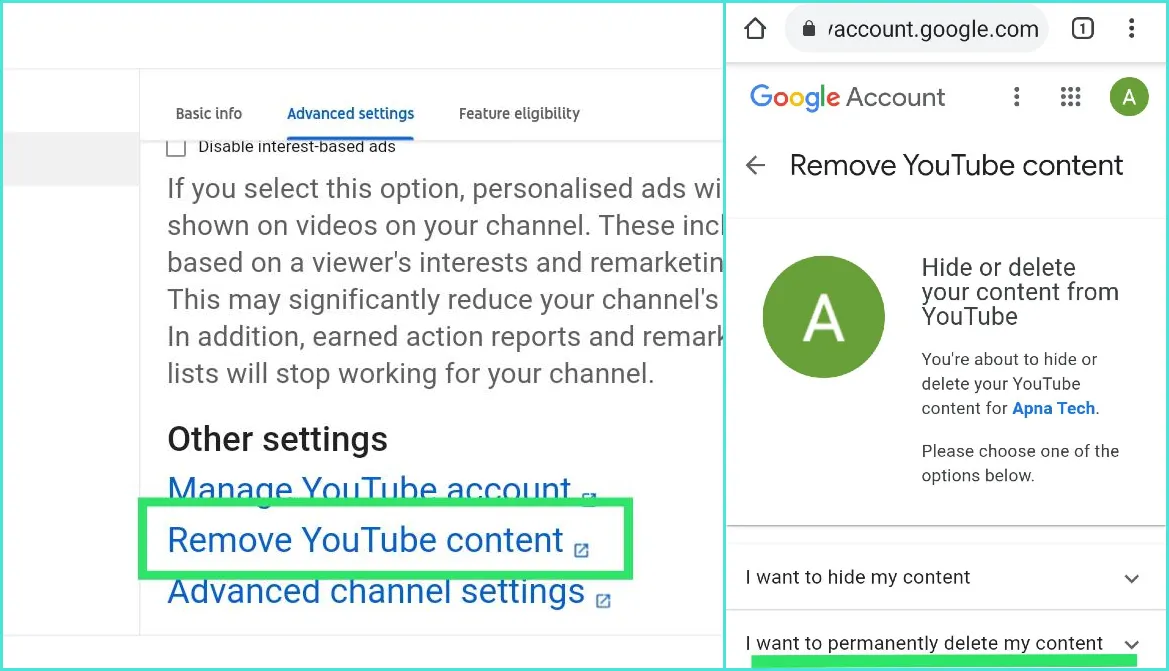 remove content from youtube settings