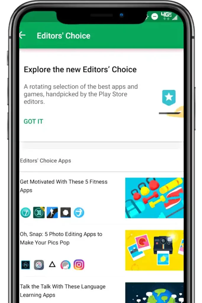 smartphone in which google play store editor's choice opened