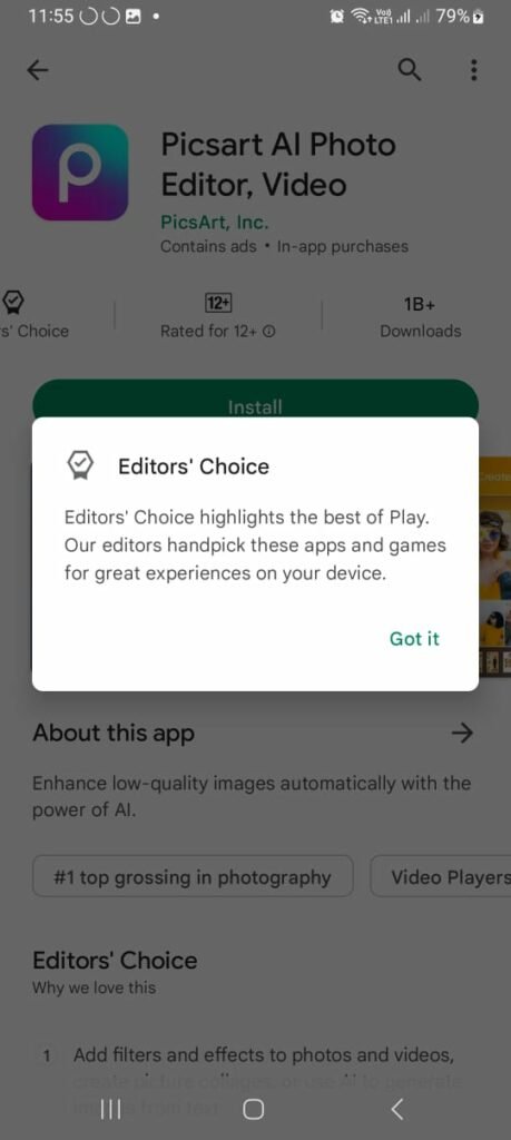 when clicked on editor choice from app's bottom bar