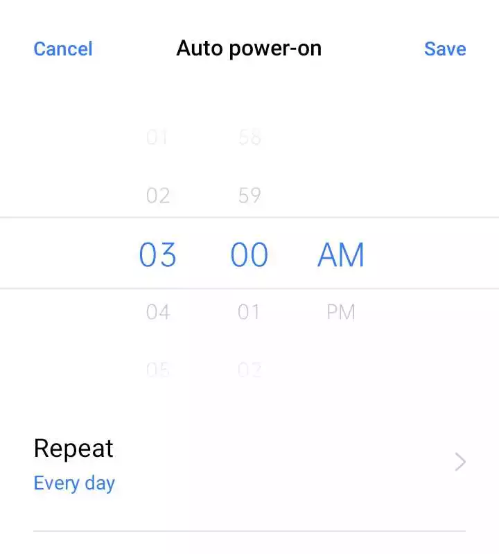 schedule power on and off timing