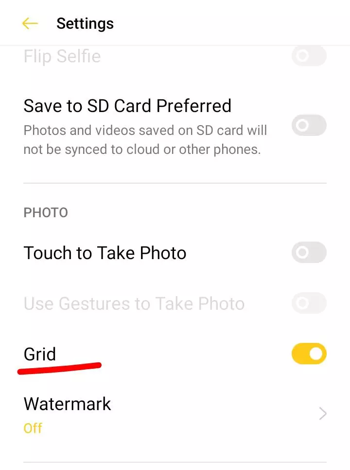 grid lines settings camera app