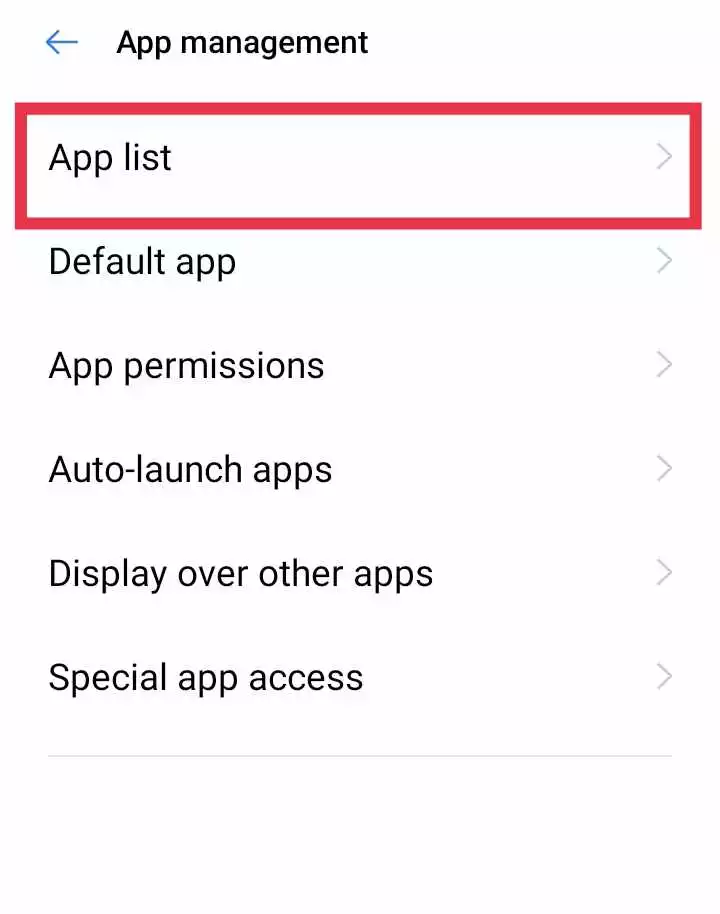 all app list in settings
