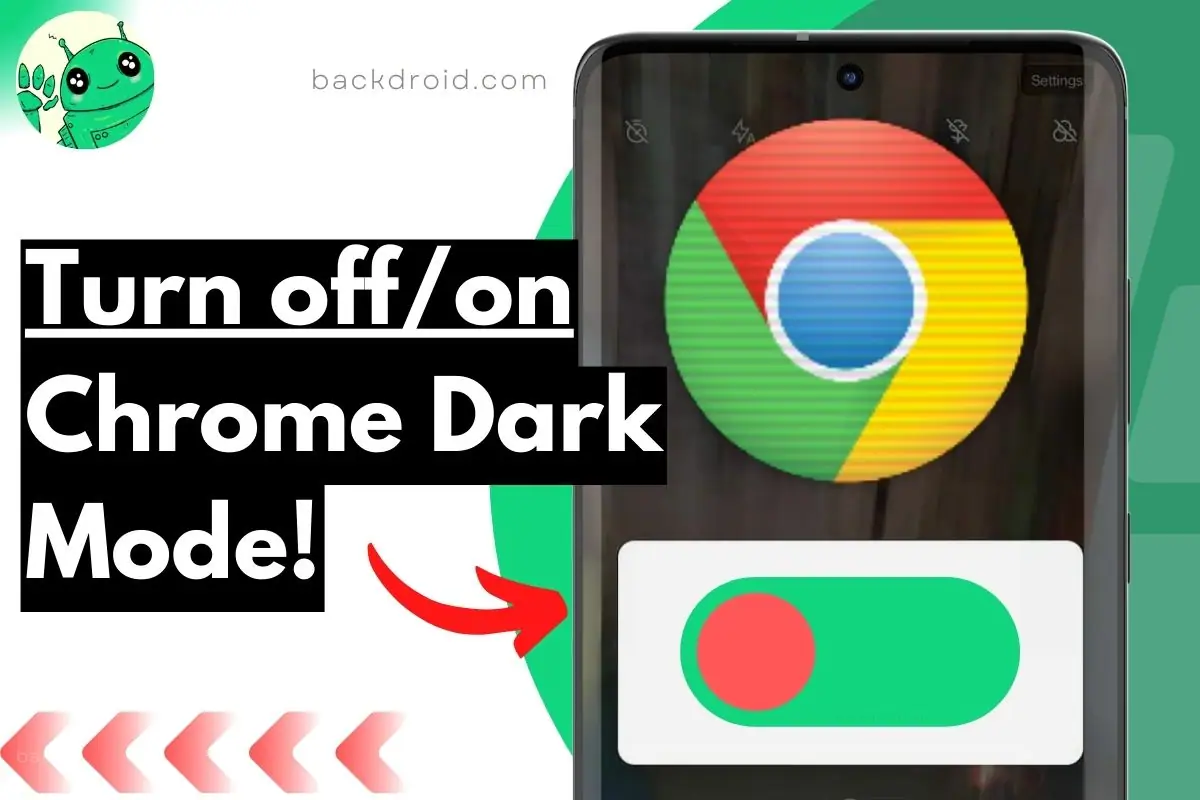 screenshot of turning onn or off dark mode chrome app with overlay texts