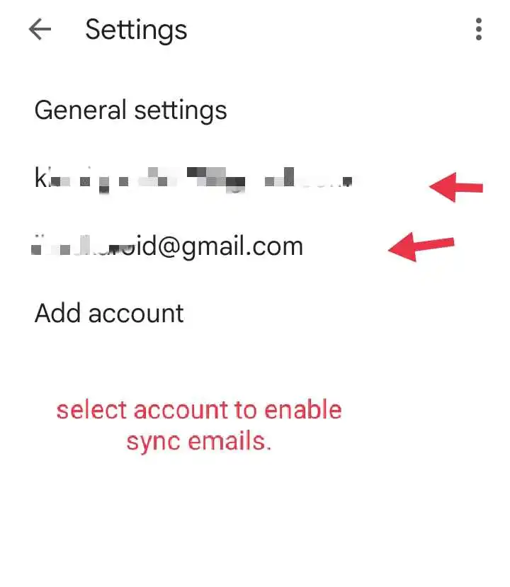 Select main email id after getting into settings