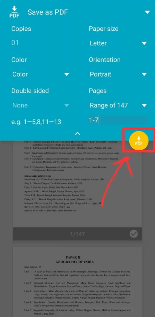 Saving the pages from the Android print menu