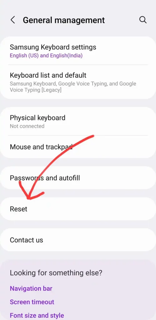 reset tab in device settings (general mangment tab)