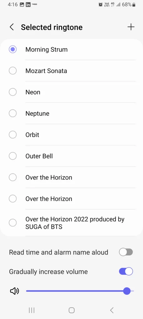 selecting ringtone for alarm