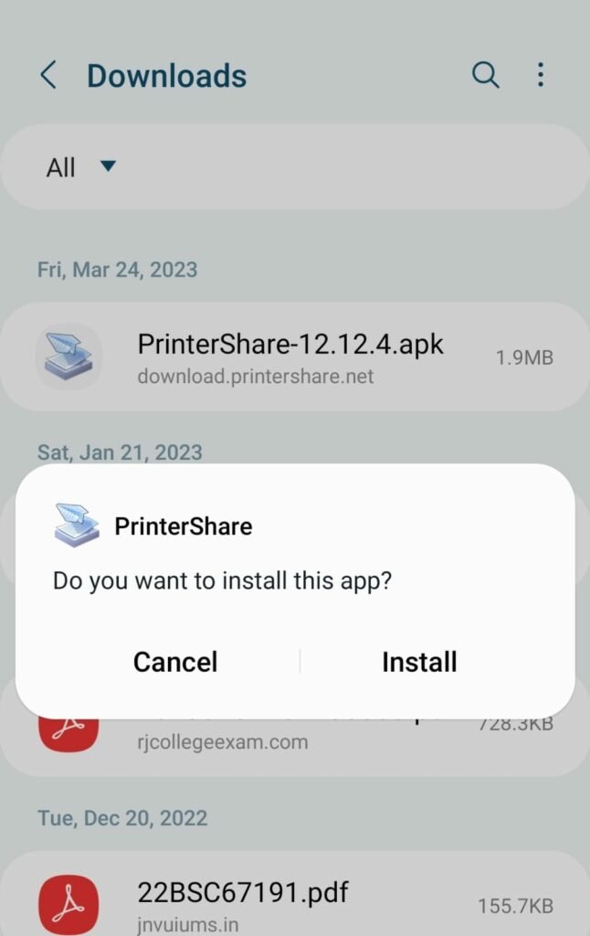 installing apk popup