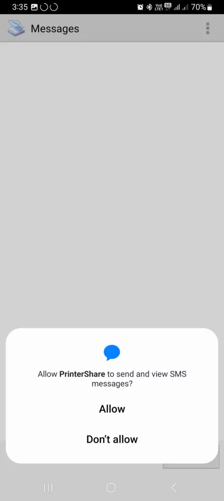 print share asking for sms permissions