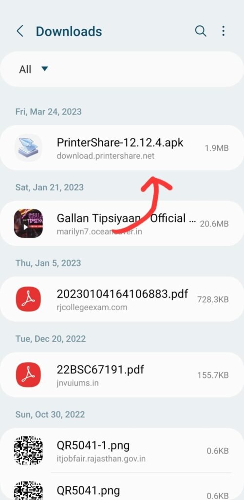 printshare apk downloaded shown in the download page