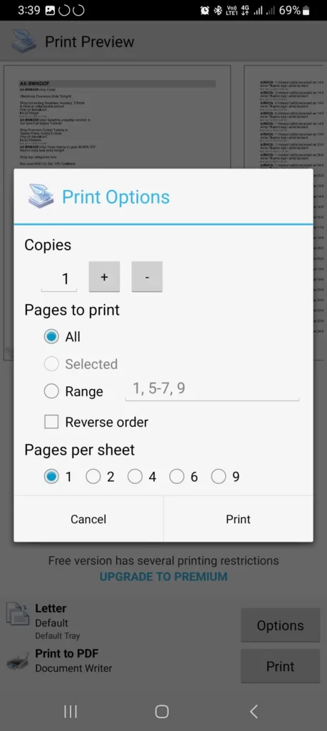 printshare's print settings