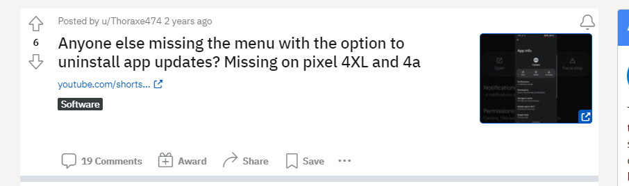 people asking about uninstalling updates of an app on android on reddit